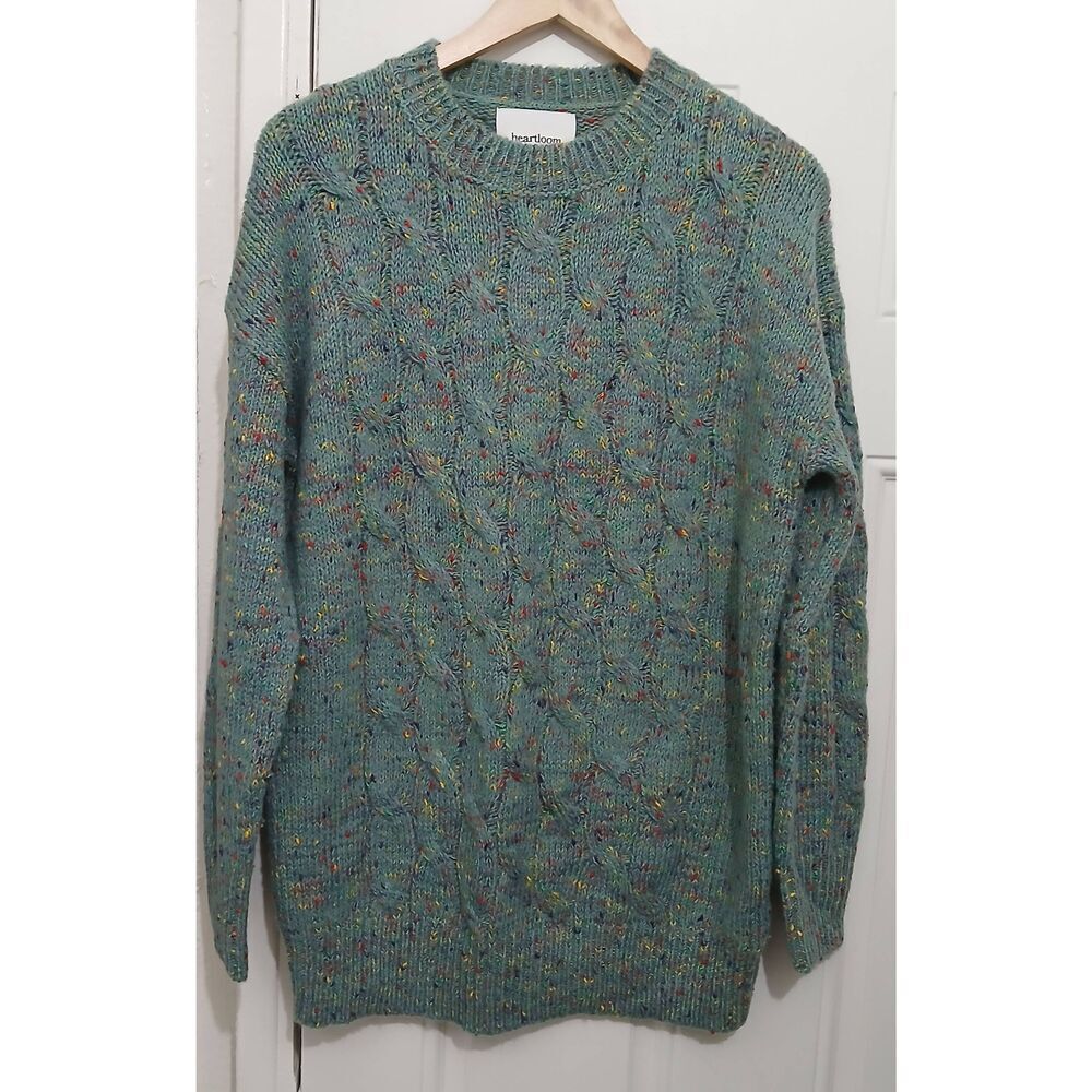 Heartloom womens large spruce green sweater cable knit wool tennis Cottagecore